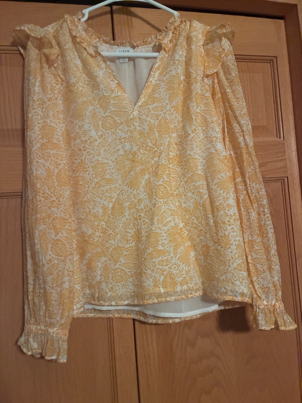 J. CREW Yellow & White Long Sleeve Lightweight Ruffle Blouse | Size Small